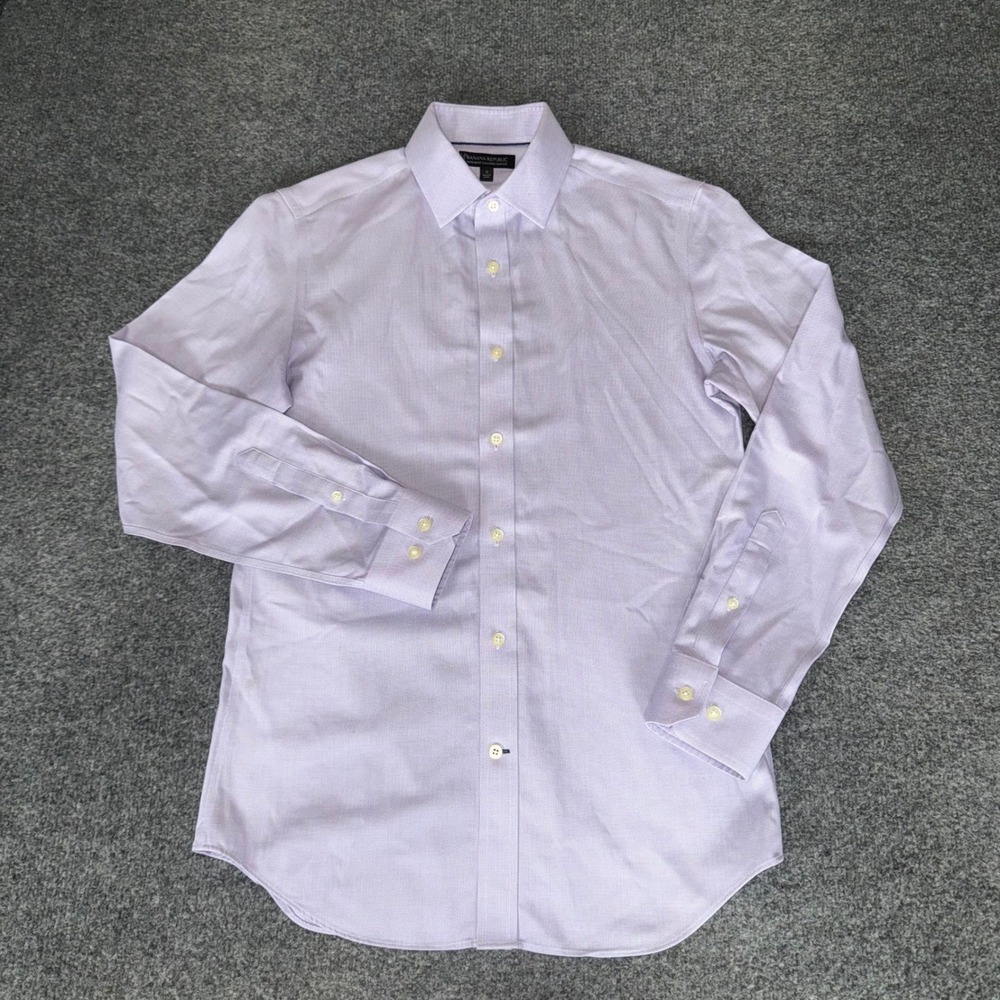 Banana Republic Mens Tailored Slim Fit Non-Iron Cotton Dress Shirt Purple Small
